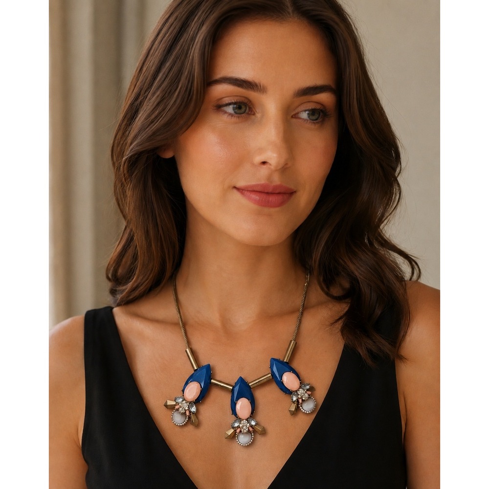 BaubleBar Statement Bib Necklace Crystal Accents Geometric Mesh Chain